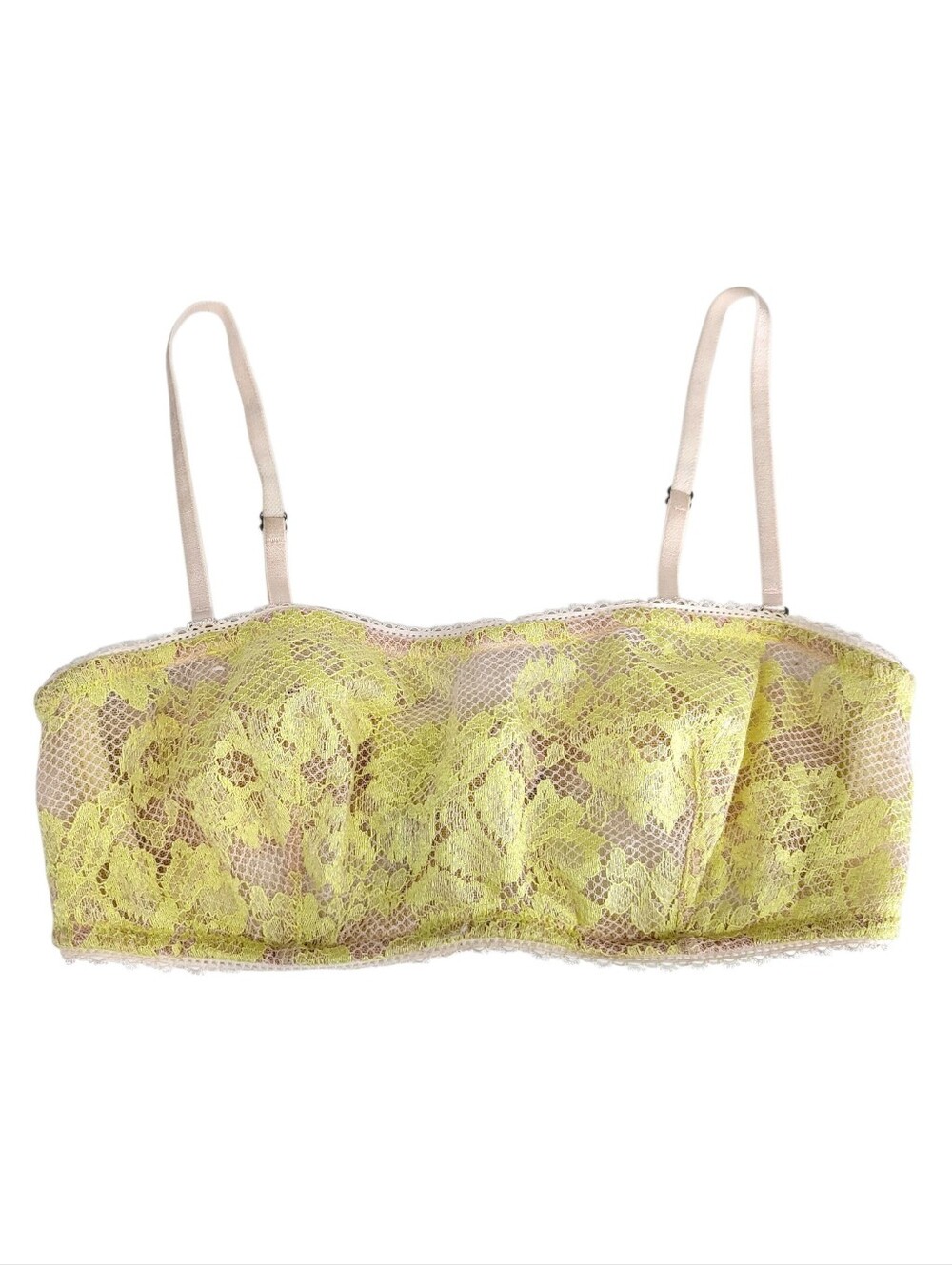Victoria's Secret Floral Lace Bandeau Bralette Neon Lime/Yellow Underwire Sz 34C